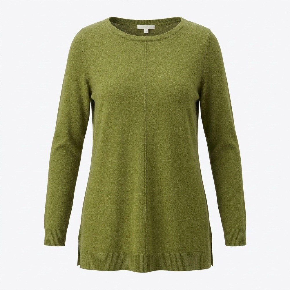 J. Jill Pure Jill Tunic Sweater Womens Small Olive Green Center Seam Crew Neck